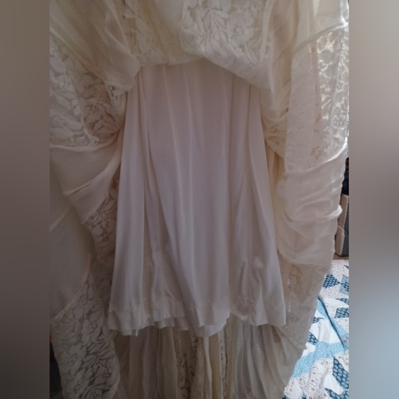 An Elegant Vintage Lace Trimmed Handmade Slip Wedding Dress - Picture 7 of 16